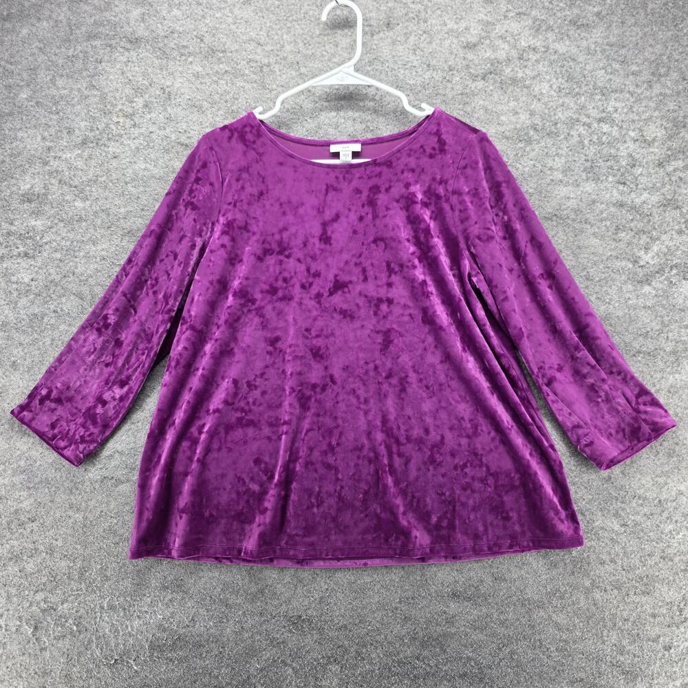 J. Jill Blouse Tunic Womens S Purple Scoop Neck 3/4 Sleeve Velour Stretch